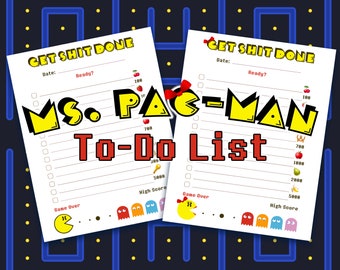Vintage Ms. Pac-Man To-Do List Pac Man To Do List Stationary Notebook Checklist Check List Ms Pac Man Get Shit Done Task List
