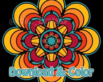 2 Page Mandala Magic Starburst Flower Sacred Meditation Star Color Line Drawing Illustration Coloring Page for Watercolor Colored Pencil