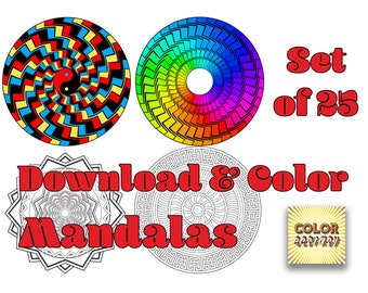 25 Mandalas Coloring Book for Art Therapy Sacred Geometry Download and Color Coloring Pages Print at Home Watercolor Colored Pencil