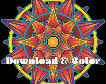 2 Page Mandala Coloring Star Shield Sacred Meditation Star Color Geometric Mandala Coloring Page for art therapy color therapy