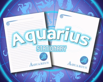 Acuario Astrología Estacionario Imprimible Signos del Zodiaco Papelería Personalizada Acuario Signo Astrológico Enero Signo de Nacimiento Febrero Signo de Nacimiento