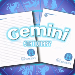 Gemini Stationary Printable Zodiac Signs Custom Stationery Gemini Astrological Sign Twins Astrology May June Birth Sign