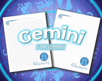 Gemini Stationary Printable Zodiac Signs Custom Stationery Gemini Astrological Sign Twins Astrology May June Birth Sign