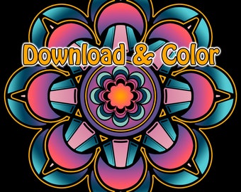 2 Page Mandala Magic Art Deco Starburst Sacred Meditation Star Line Drawing Illustration Coloring Page for Watercolor Colored Pencil