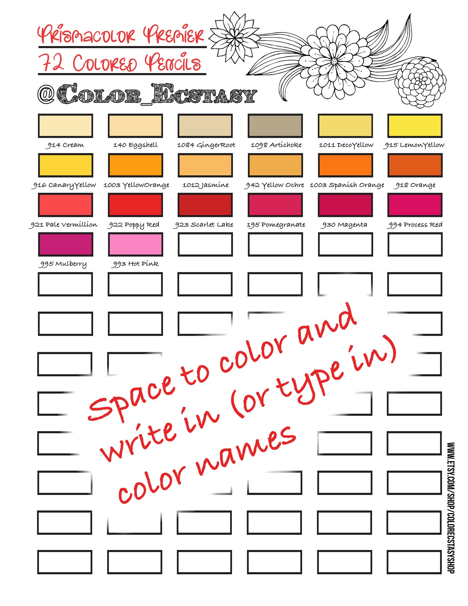72 Color Blank Swatch Chart Template Download and Print for Colored ...