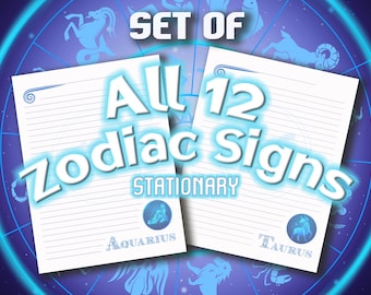 12 Zodiac Signs Astrology Stationary 26 Printable Zodiac Signs Custom Stationery Zodiac Wheel Astrological Constellations 12 Birth Signs