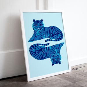 Preppy, Blue, Maximalist, Dopamine Decor, Trendy Tiger Poster, Dorm Decor for College Girls