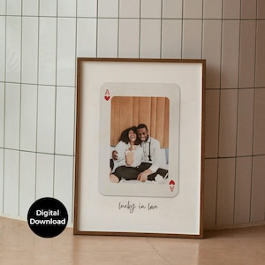 1-jarig jubileumcadeau, gepersonaliseerde afdrukbare speelkaartkunst aan de muur voor stel, aanpasbaar huwelijkscadeau, verjaardagscadeau voor haar