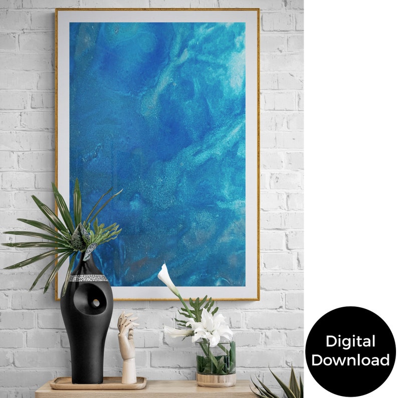 Blue Fluid Art Printable Abstract Wall Art, Instant Download, Digital