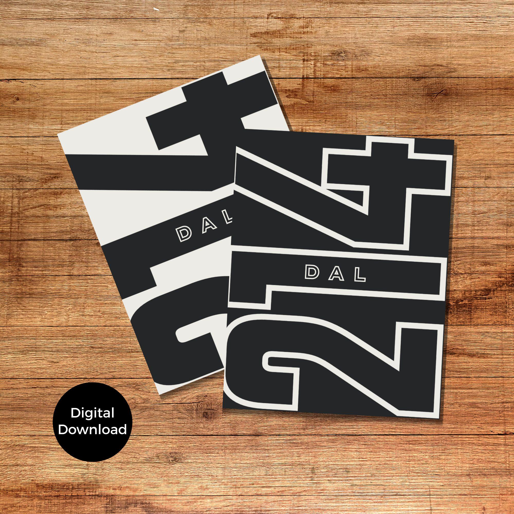 Dallas Area Code 214 Poster Set: Modern Black and White Wall Art ...