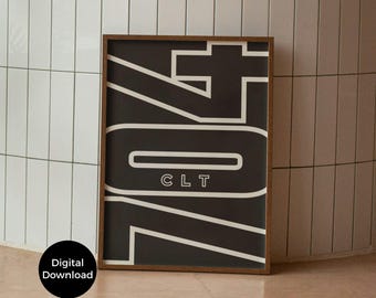 Charlotte 704 Area Code Print Set: Queen City Wall Art (Digital Download)
