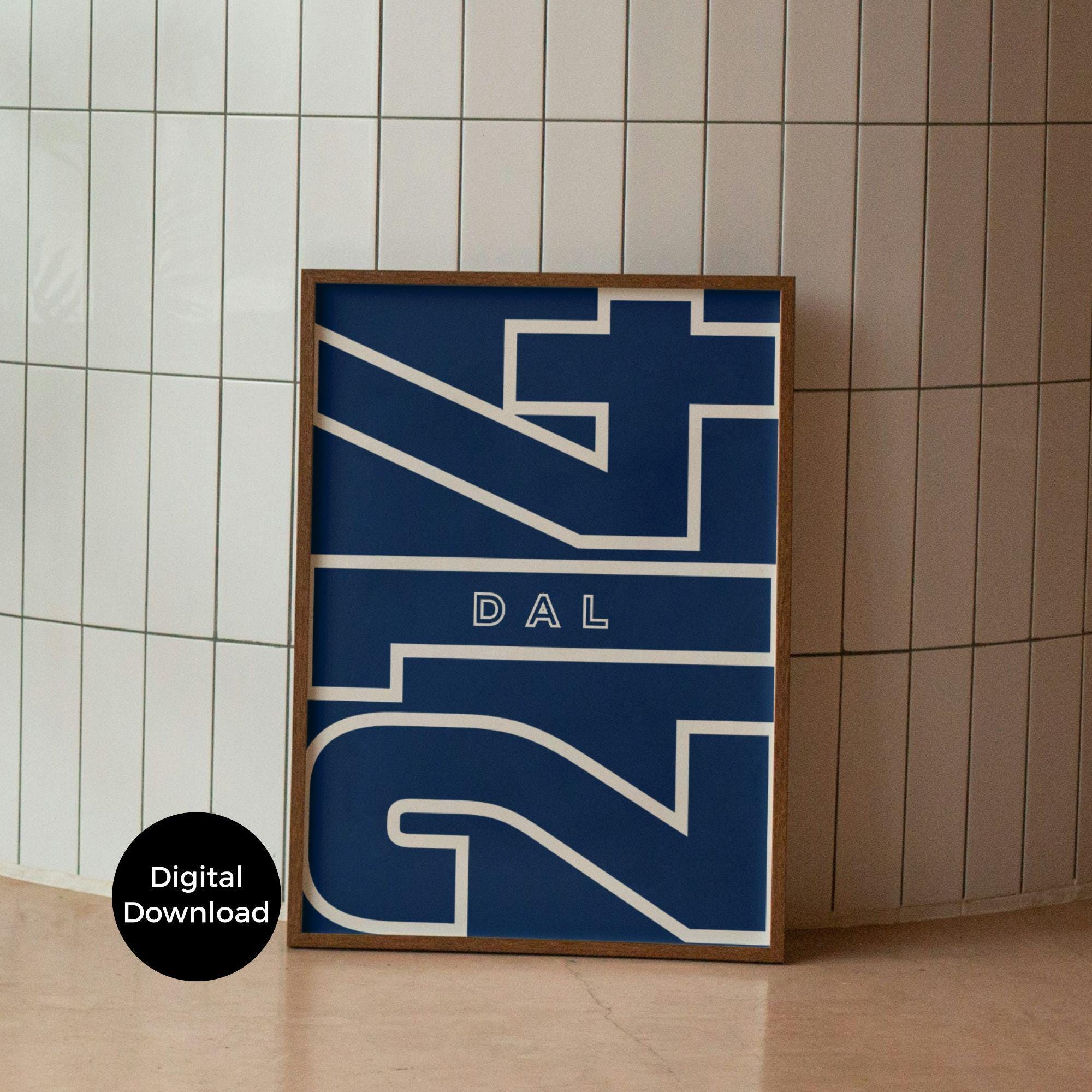 Dallas Area Code 214 Poster Set: Blue and White Wall Art (digital ...