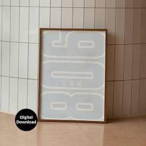 May include: A framed art print featuring the number "908" in light blue with a cream outline, and the letters "LBK" in the center. The print is in a brown wooden frame. A black circle with the words "Digital Download" is in the lower left corner.