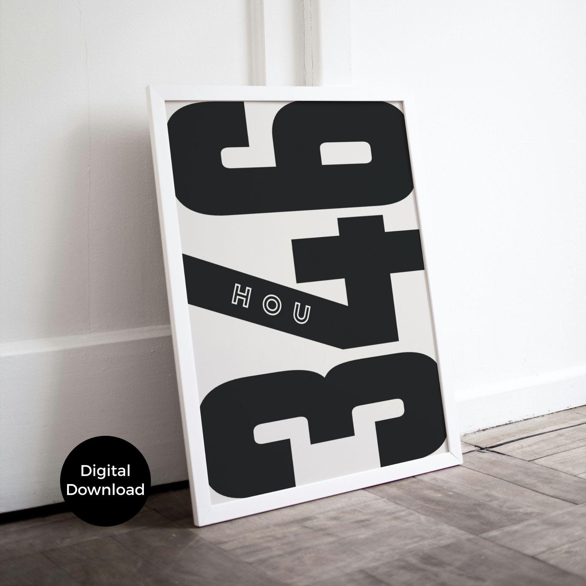 Houston Area Code 346 Poster Set: Black and White Dorm Decor (digital ...