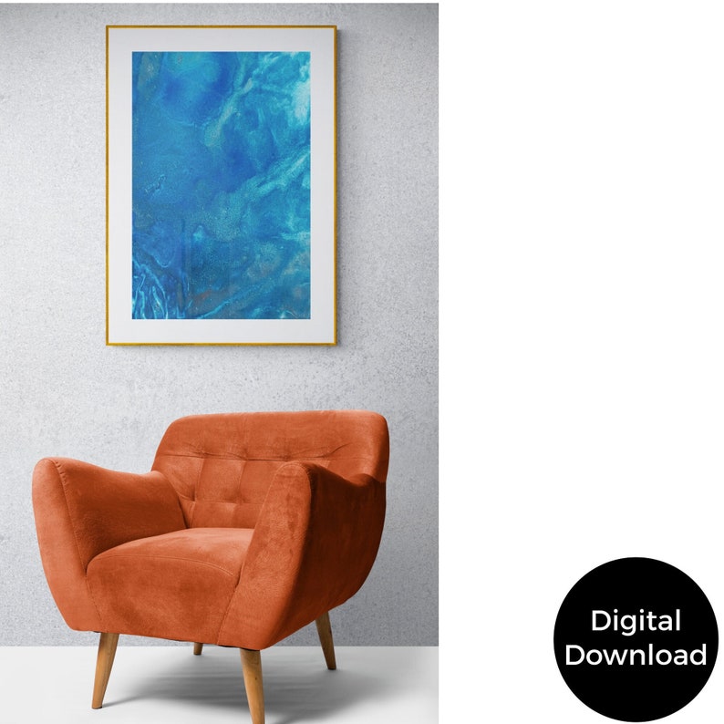 Blue Fluid Art Printable Abstract Wall Art, Instant Download, Digital