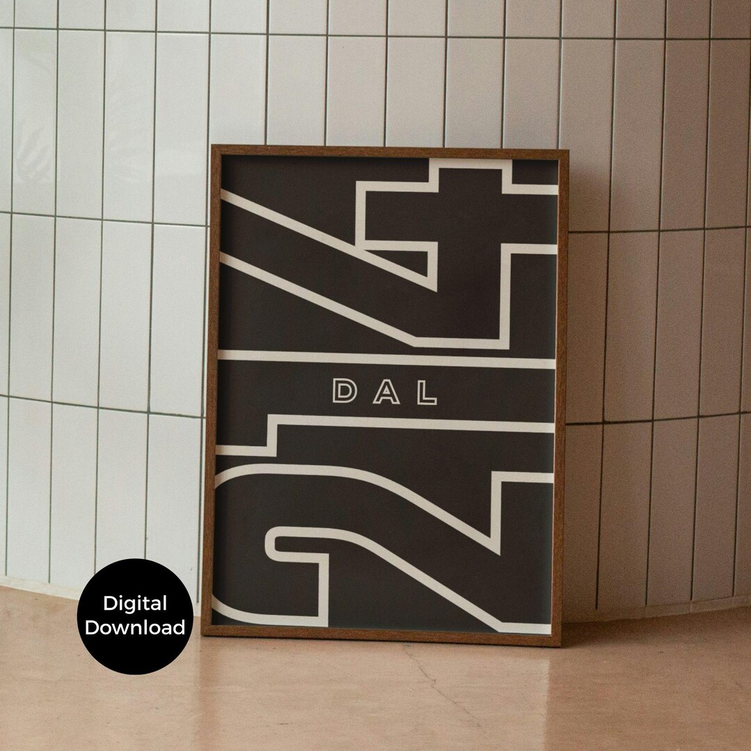 Dallas Area Code 214 Poster Set: Modern Black and White Wall Art ...