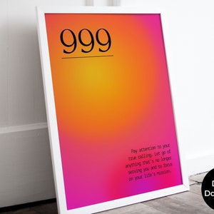999 Angel Number, Gradient, Printable, One Piece, Poster Apartment Decor Aesthetic