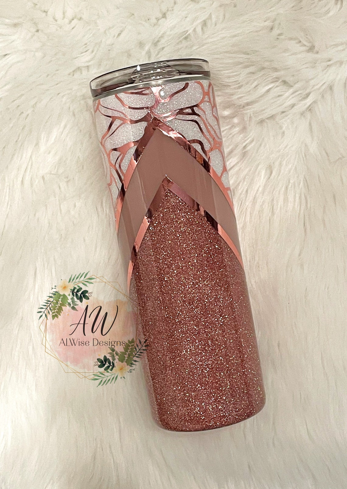 Rose gold split glitter tumbler Custom rose tumbler split | Etsy
