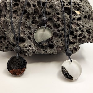 Lava necklace, black or white lava necklace with resin pendant with lava stone, minimalist and geometric jewellery with lava rock,boho style