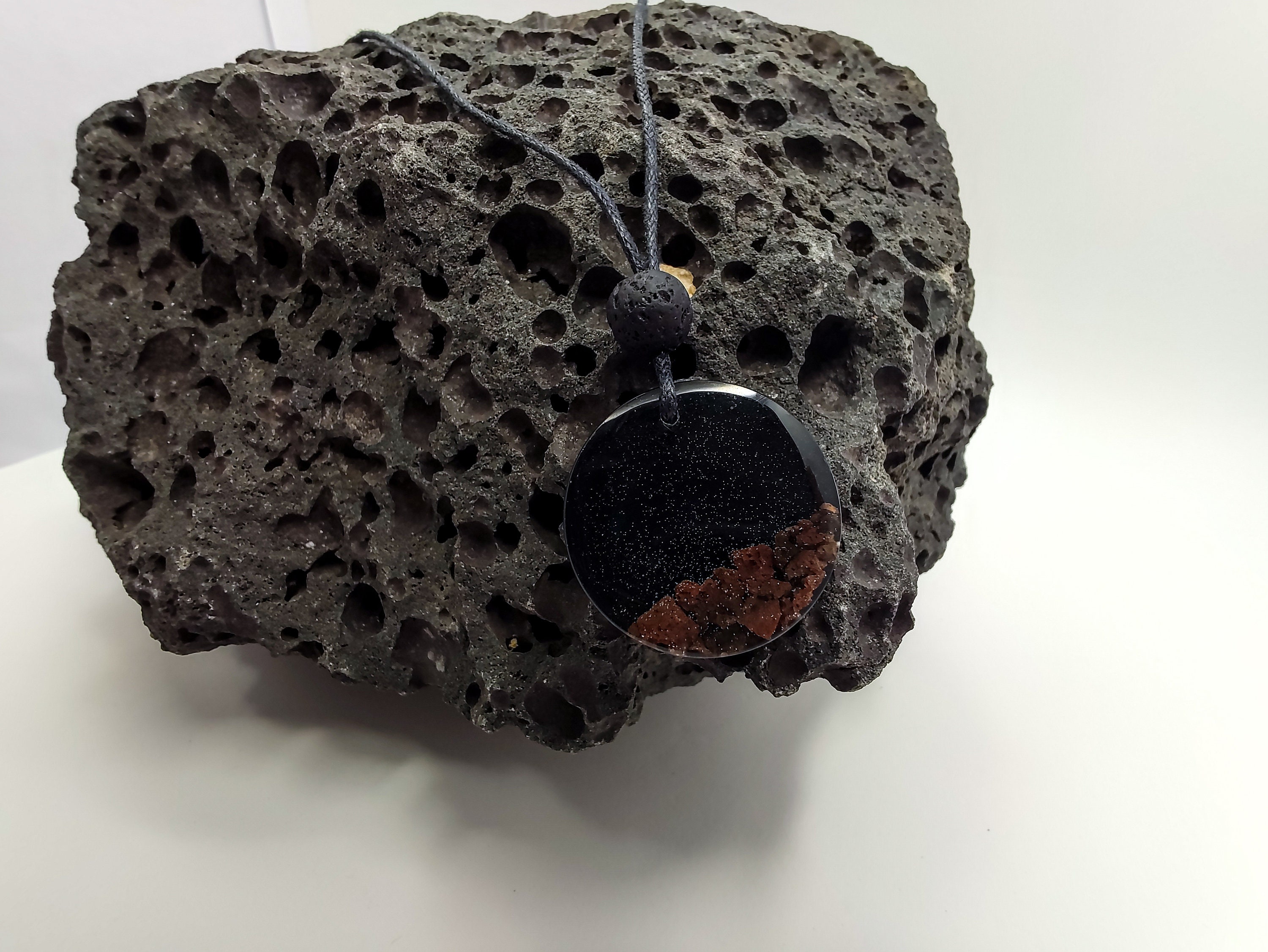 Lava Necklace, Black or White Lava Necklace With Resin Pendant With ...