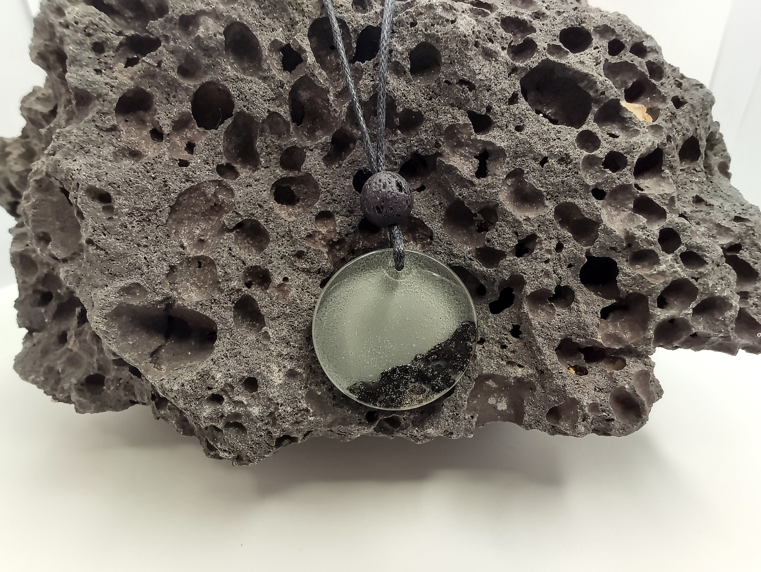 Lava Necklace, Black or White Lava Necklace With Resin Pendant With ...