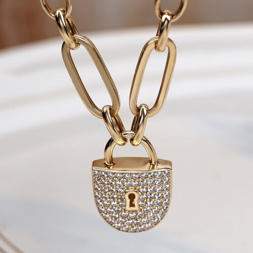 Solid gold padlock necklace Clearance