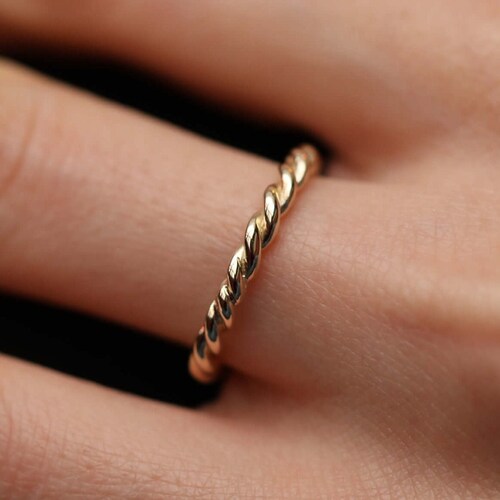 14k Gold Rope Braid Pattern Ring 14k Gold Stackable Knot Etsy