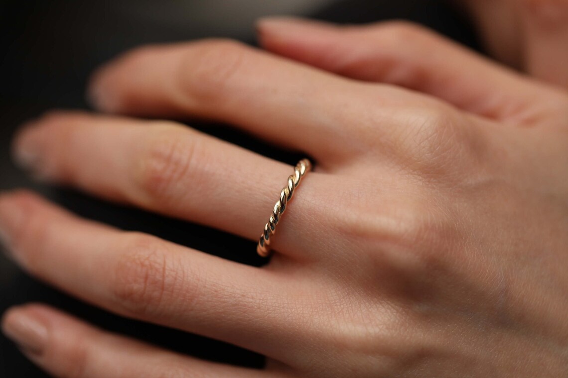 14k Gold Rope Braid Pattern Ring 14k Gold Stackable Knot Etsy