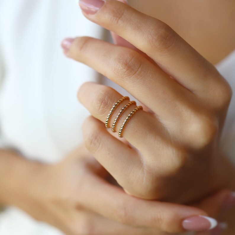 14k Gold Rope Braid Pattern Ring 14k Gold Stackable Knot Etsy