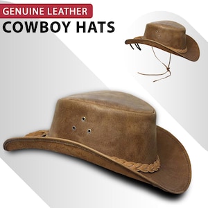 Handmade Real Leather Cowboy Hat Men&#39;s Tan Cowboy Hat Australian Western Style Cowgirl Hat Vintage Cowboy Hat Gift For Him S to 2XL Sizes