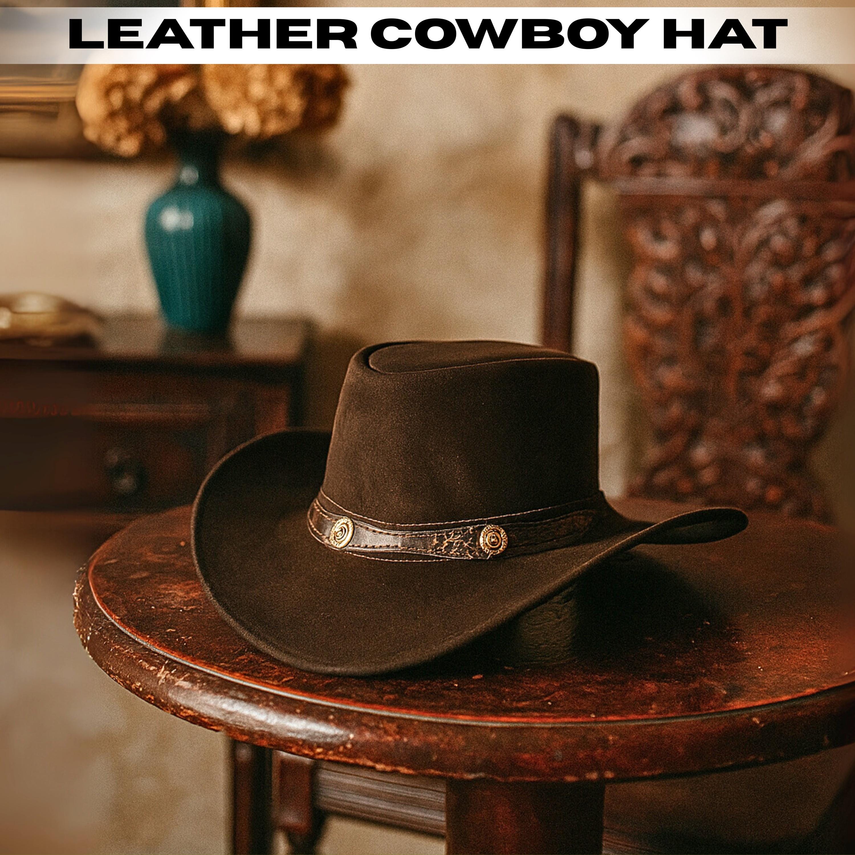 Genuine Leather Cowboy Hat: Wide Brim Western Outback Hat - Etsy