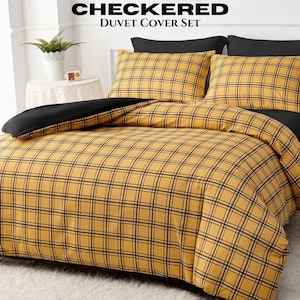 Checkered Microfibre Duvet Cover Set: King, Double, Single Sizes