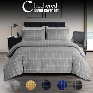 Checkered Microfibre Duvet Cover Set: King, Double, Single - Oeko-Tex Certified