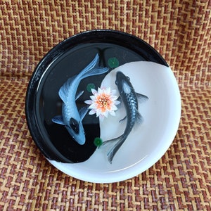 Color 3D Resin fish Painting, Hand-painted Koi, painting art, Yin Yang Fish, Feng Shui decoration, Tai Chi fish, custom gifts