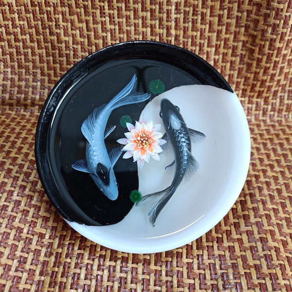 Peinture couleur 3D de poisson en résine, carpe koï peinte à la main, art de la peinture, poisson Yin Yang, décoration Feng Shui, poisson Tai Chi, cadeaux personnalisés