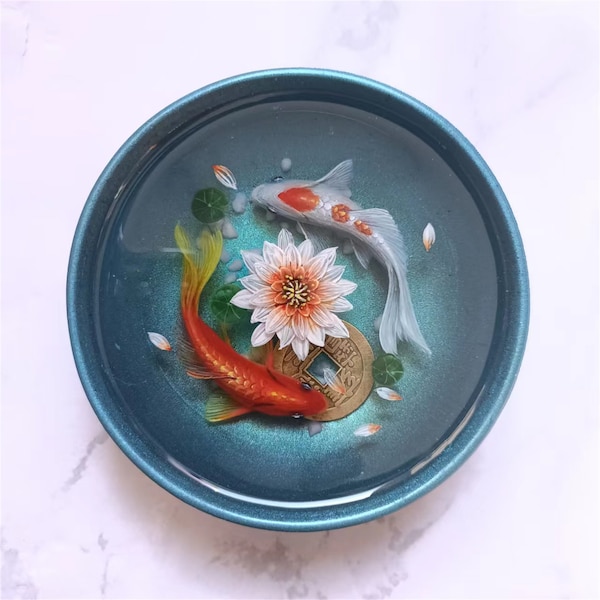 Poisson coloré de peinture en résine 3D, koi peint à la main, art de la peinture, art de collection, décoration feng shui, cadeaux de pendaison de crémaillère, cadeaux personnalisés