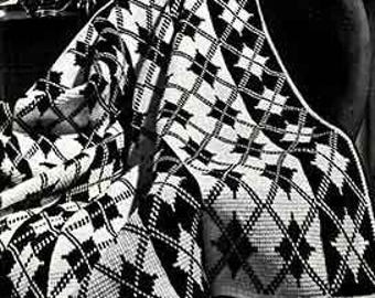 Plaid classique afghan au crochet tunisien et motif losanges, 46 x 64 po. - Motif intermédiaire - Téléchargement numérique