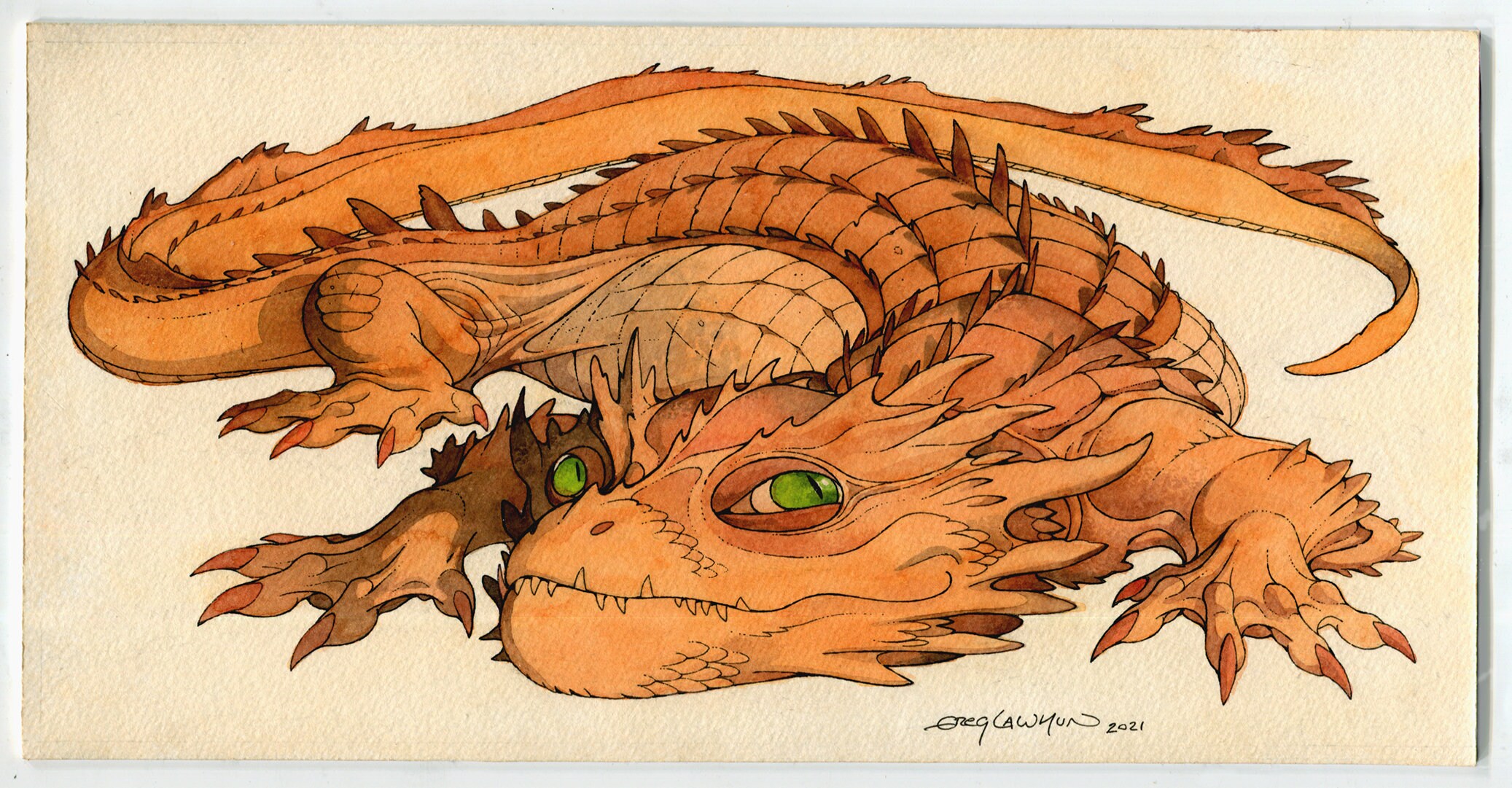 Lurking Wingless Dragon Original Fantasy Art Etsy