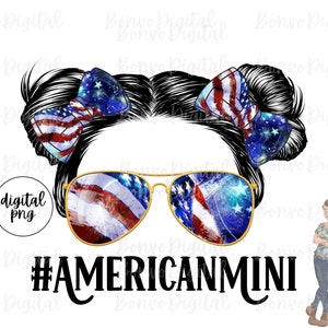 PNG American Woman Digital Design Messy Bun American Flag Woman Download Eyelashes American Pride Sublimation Design