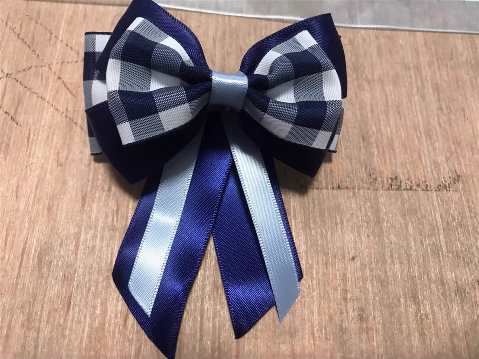 blue and white plaid hair bows