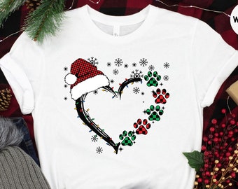 Christmas Heart Paw Shirt, Dog Lover T-Shirt, Dog Christmas Shirt, Dog Heart Shirt, Santa Dog Shirt, Dog Christmas Gift