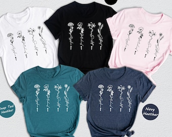 Custom  Birth Month Birth Flower Shirt, Mother&#39;s Day Gift, Custom Mom T-Shirt, Birth Flower Shirt, Custom Flower Shirt