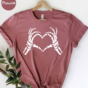 Skeleton Hand Making Heart Shirt, Spooky Halloween Heart Shirt, Scary Halloween Skeleton Shirt