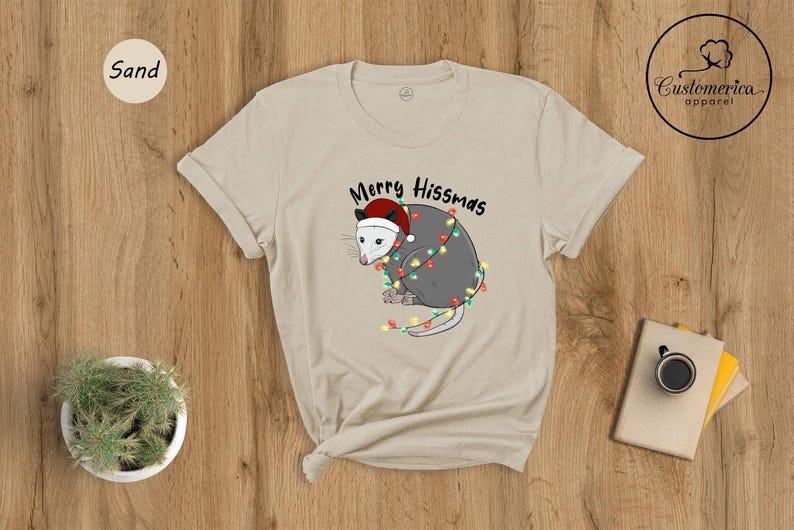 Merry Hissmas Opossum T-Shirt, Funny Christmas Animal Shirt image 2