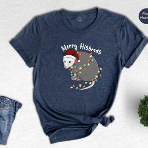 Merry Hissmas Opossum T-Shirt, Funny Christmas Animal Shirt image 3