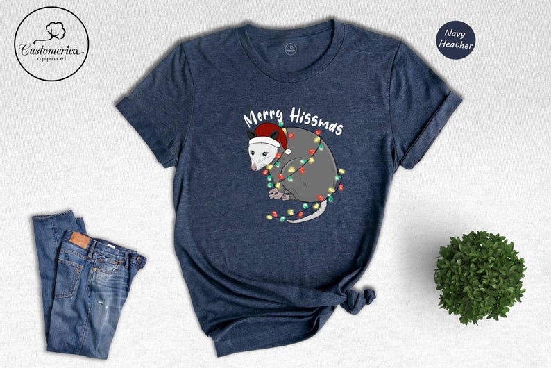 Merry Hissmas Opossum T-Shirt, Funny Christmas Animal Shirt image 3