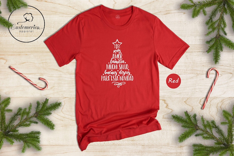 Feliz Navidad Shirt, Spanish Christmas Tree Tee, Family Holiday Gift Shirt image 1