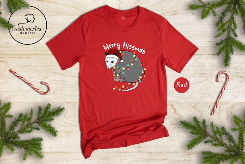 Merry Hissmas Opossum T-Shirt, Funny Christmas Animal Shirt image 5