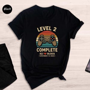 Level 2 Complete Shirt, Custom Names Gamer Anniversary Tee, Personalized Gift for Couples