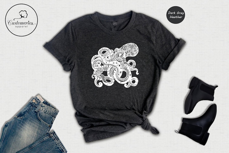 Octopus T-Shirt, Sea Monster Kraken Tee, Ocean Fishing Shirt Bild 1
